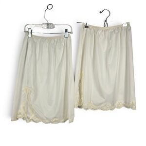 Vintage Benliff Cream White Lace Trim Half Slip Set 2 Pack Made in USA Large